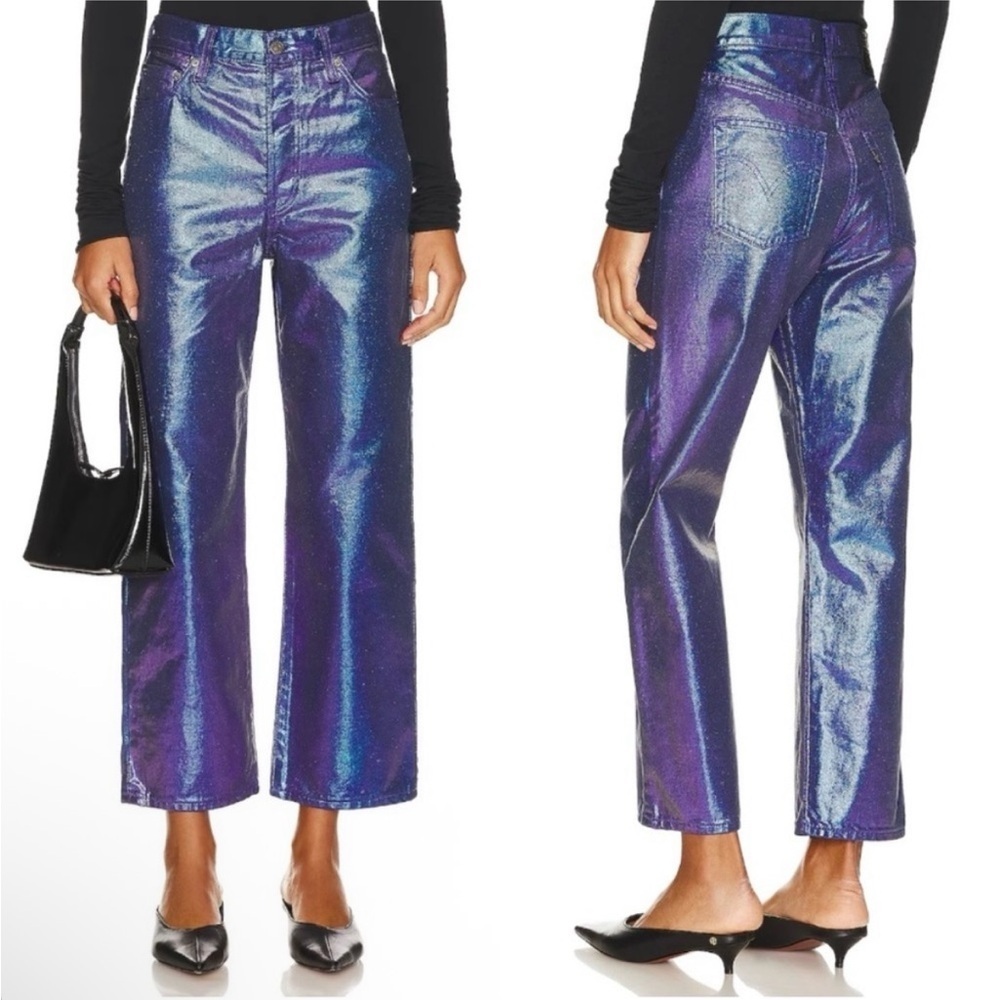 Levi's Ribcage Straight Ankle Jeans In Candy Coated Metallic Purple Size 25 NWT